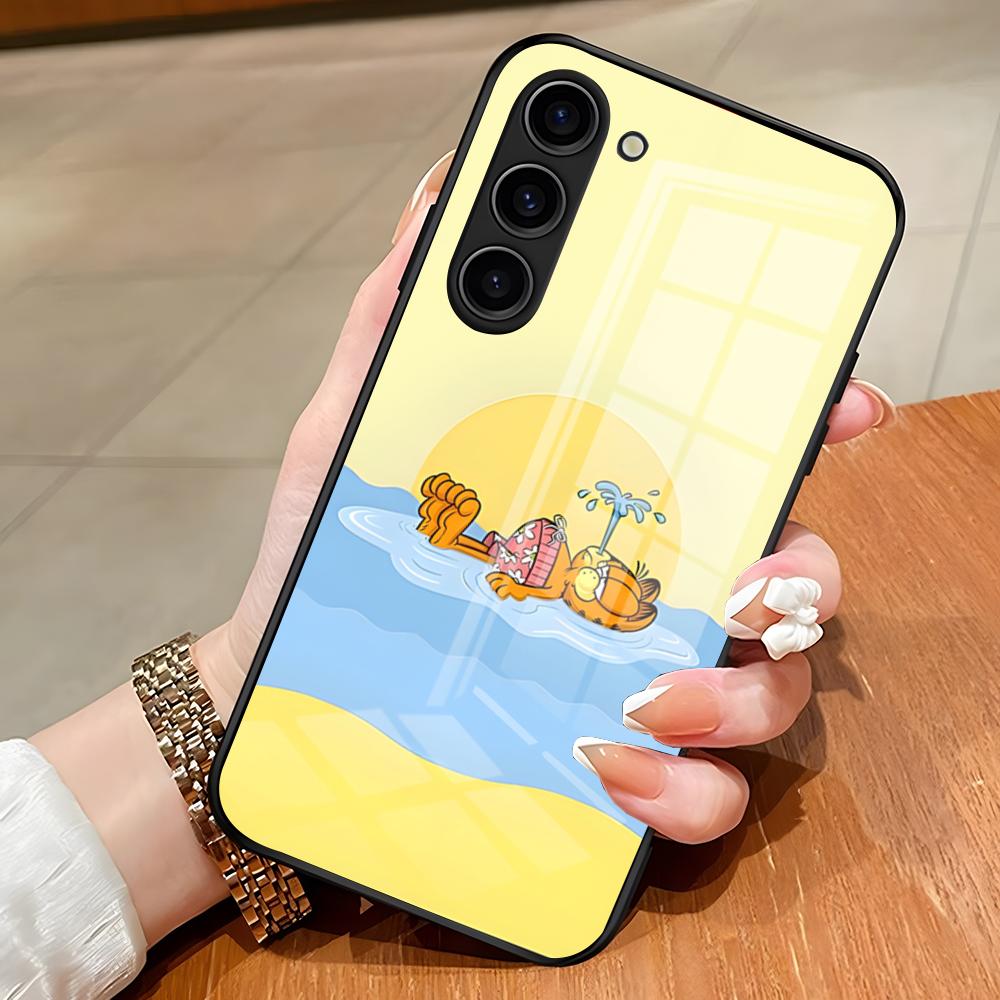 Funda de Teléfono Linda Gato G-GarfieldeS Para Samsung S26 S25 Edge Ultra S23 S22 S21 S20 Ultra Plus S24 Fe A54 A53 A25 Cubierta de Cristal