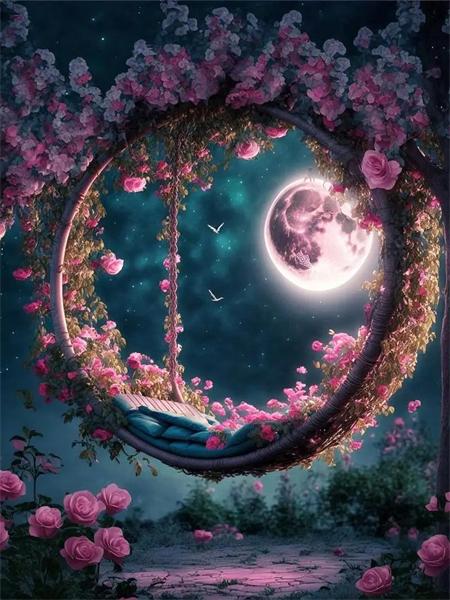 Full Square Round Diamond Painting New Moon Flower Decor Home Embroidery Mosaic Fantasy Butterfly Landscape Home Decor