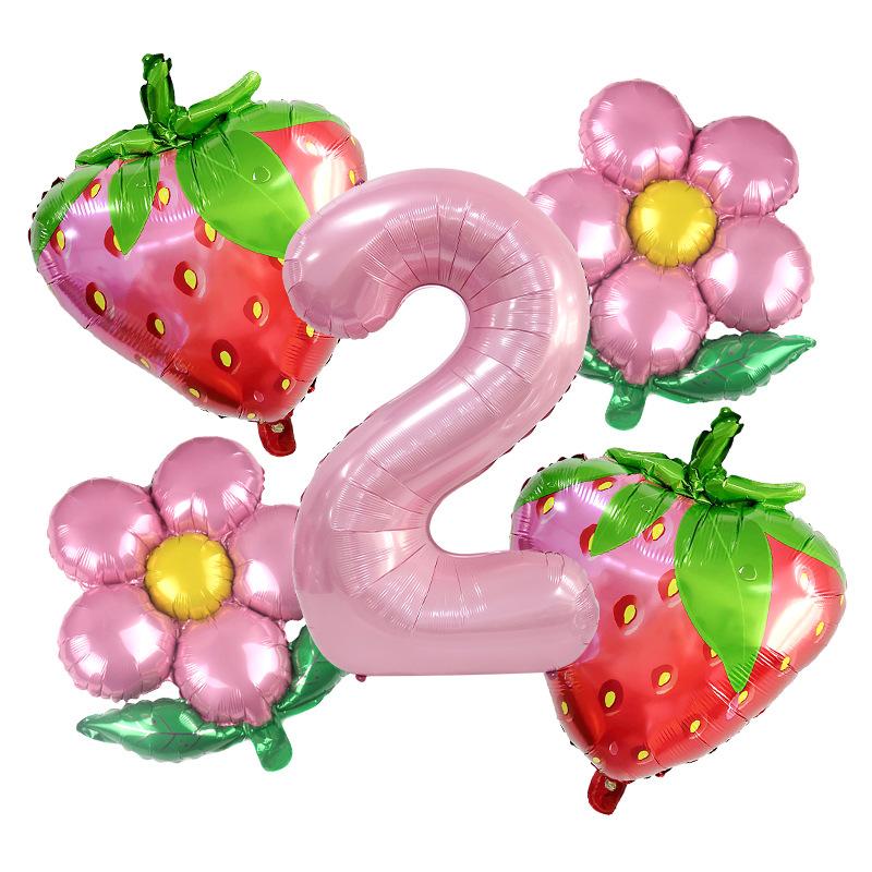 Pink Strawberry Balloon Set, Small Daisy Aluminum Film Decoration, Children'S Birthday Party Anniversary Photo Props