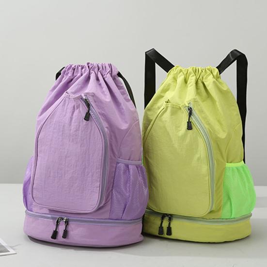 Drawstring Gym Backpack Sports Bag with Shoe Compartment Racket Pocket Lightweight Daypack for Badminton Tennis Basketball Fitness