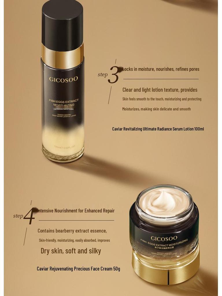 Ji Kou Xiu Kaviar Revitalisierendes Anti-Falten 7-teiliges Hautpflege-Set: Essenz, Toner, Lotion, Creme und Kosmetika für Schönheitsstudios.