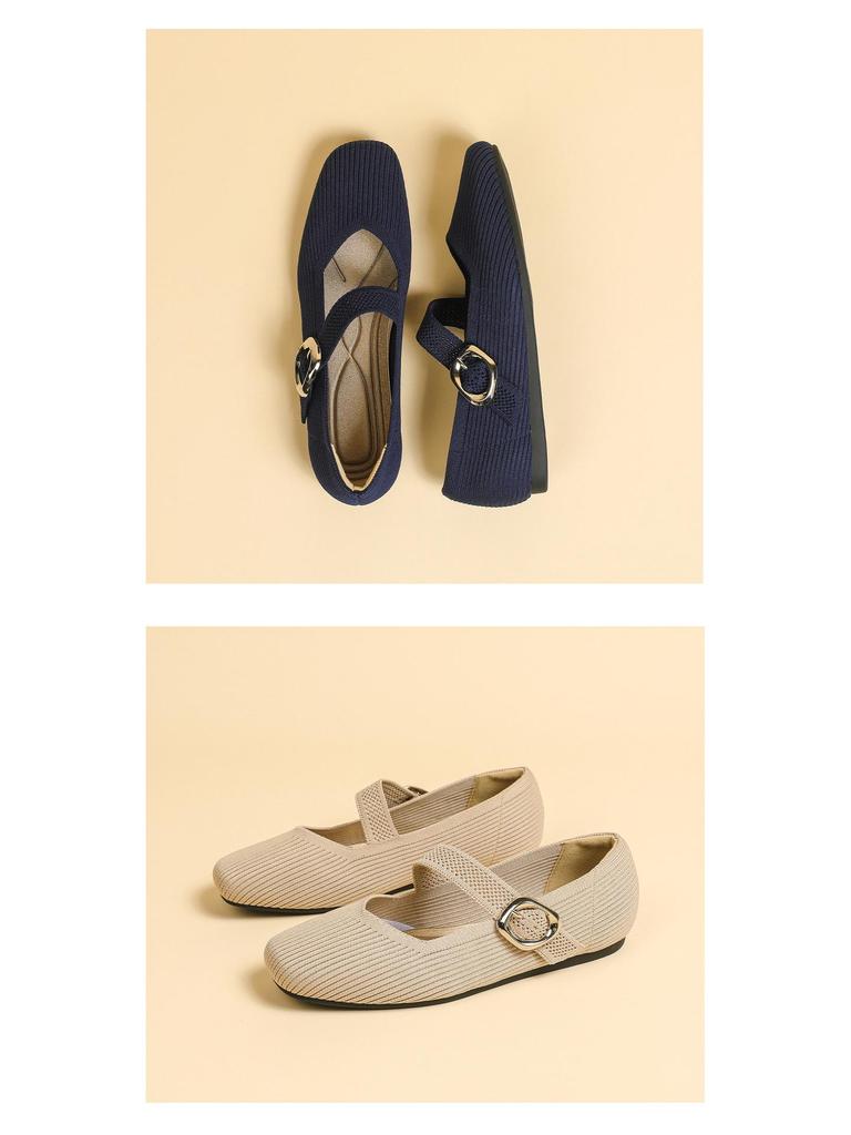 2024 Square Toe Queen's Knit Mary Jane Loafers - Soft Sole, Low Cut, Spring/Summer Style.