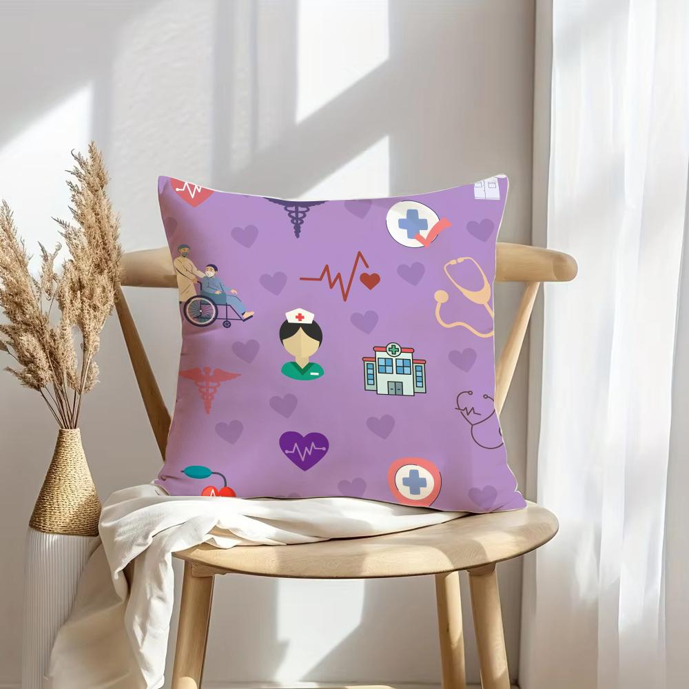 Nurse Ecg Cushion Cover Soft Plush Throw Pillow Cover | Double-Sided Decorative Cushion Case | Sofa Bedroom Home Decor