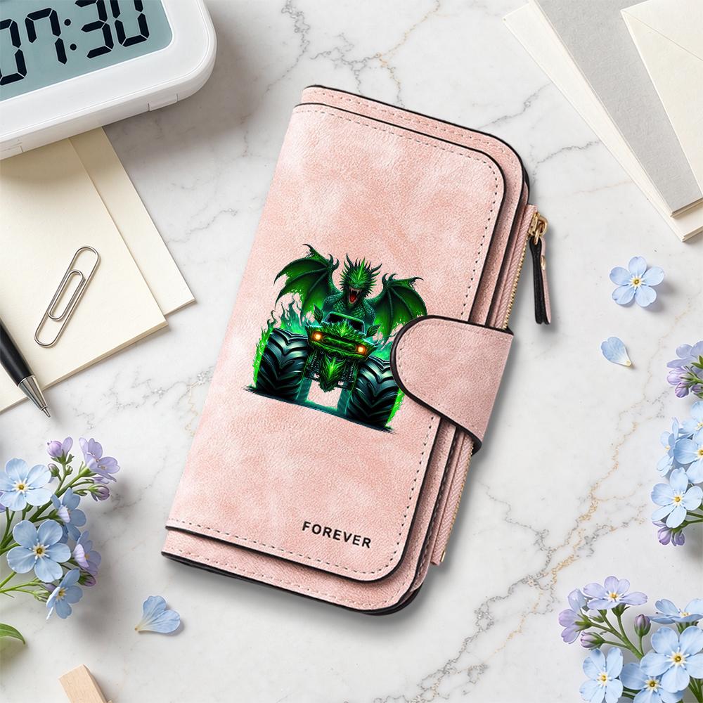 Green Dragon Monster Truck Pattern Wallet Forever Stylish Multi Card Slot Long Purse