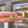 Jewelry Xiaoqing Simulation Yellow Diamond Princess Square Set, Main Stone 12 * 12 10 * 10 8 * 8