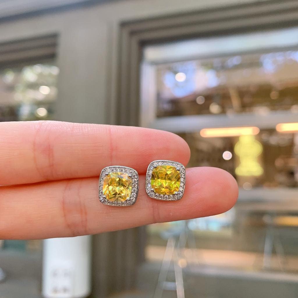 Jewelry Xiaoqing Simulation Yellow Diamond Princess Square Set, Main Stone 12 * 12 10 * 10 8 * 8