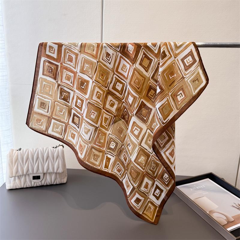 Geometric style herringbone pattern cotton and linen small square scarf silk scarf imitation velvet headscarf shawl sun protection scarf women's scarf