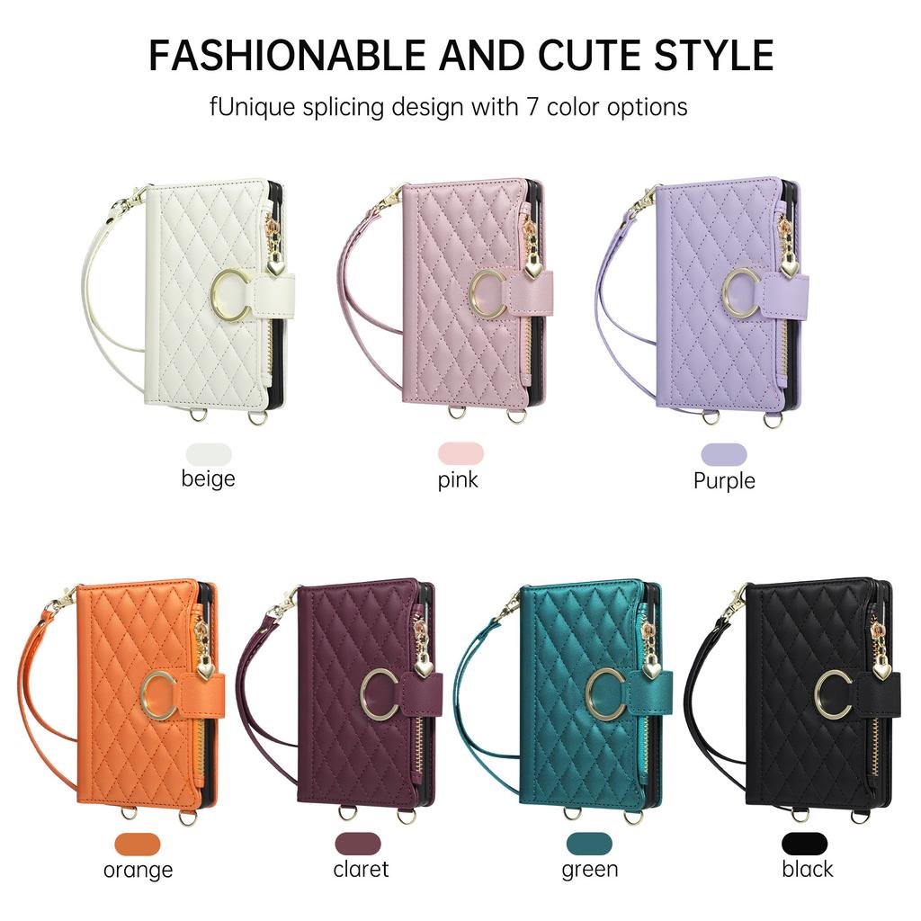 Crossbody Long Lanyard Zipper Cards Solt Wallet Leather Case for Samsung Galaxy Z Fold8 Fold 8 Wide Shockproof Book Stand Cover