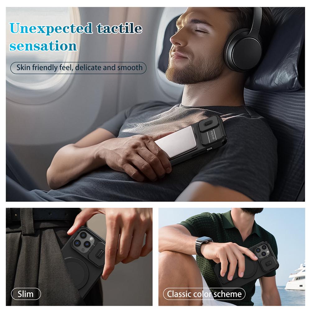 KEYSION Shockproof Magnetic Case for iPhone 11 12 Pro Max Slide Camera Lens Protect Kickstand Wireless Charging Phone Back Cover