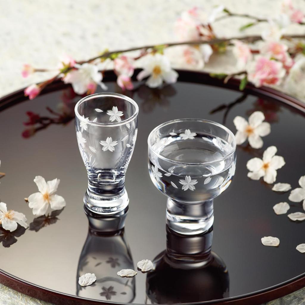 Toyo Sasaki Glass Sake Glasses, Sakura Pattern, 75ml Capacity, Set of 6, Made In Japan, Dishwasher Safe, 09453-J444