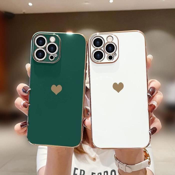 Coque de protection - BOOLING - pour iPhone 16 - Antichoc en Silicone Liquide - Vert Nuit - Cœur Doré