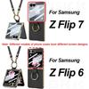 Luxury Plating Leather Strap Case for Samsung Galaxy Z Flip 7 6 Back Screen Glass Ring Holder Hard Cover for Galaxy Z Flip7 Case