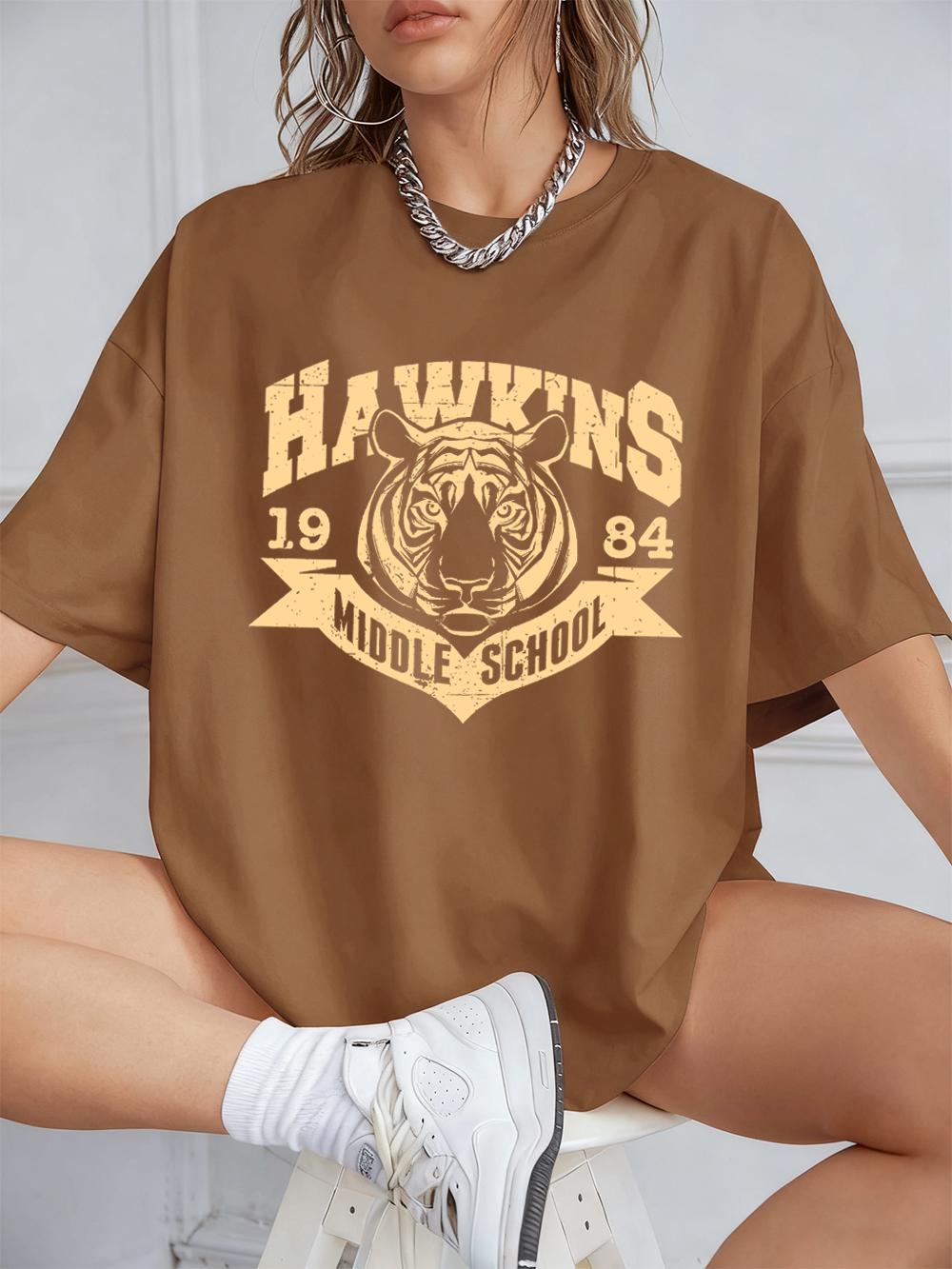 

Hawkins Middle School 1983 Prints Cotton T-Shirts Womens Summer Short Sleeve Tops O-Neck Loose T Shirt Casual Womans Clothes S