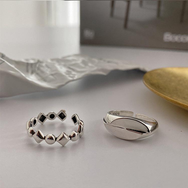 2021 Retro Thai Silver S925 Rhombus Women's Open Ring - Trendy Hong Kong Style