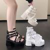 Fashion 9CM Women Leisure Chunky Platform Sandals Peep Toe High Heels Gladiator Goth Slippers Woman Trendy Summer Lace Beach Sandals