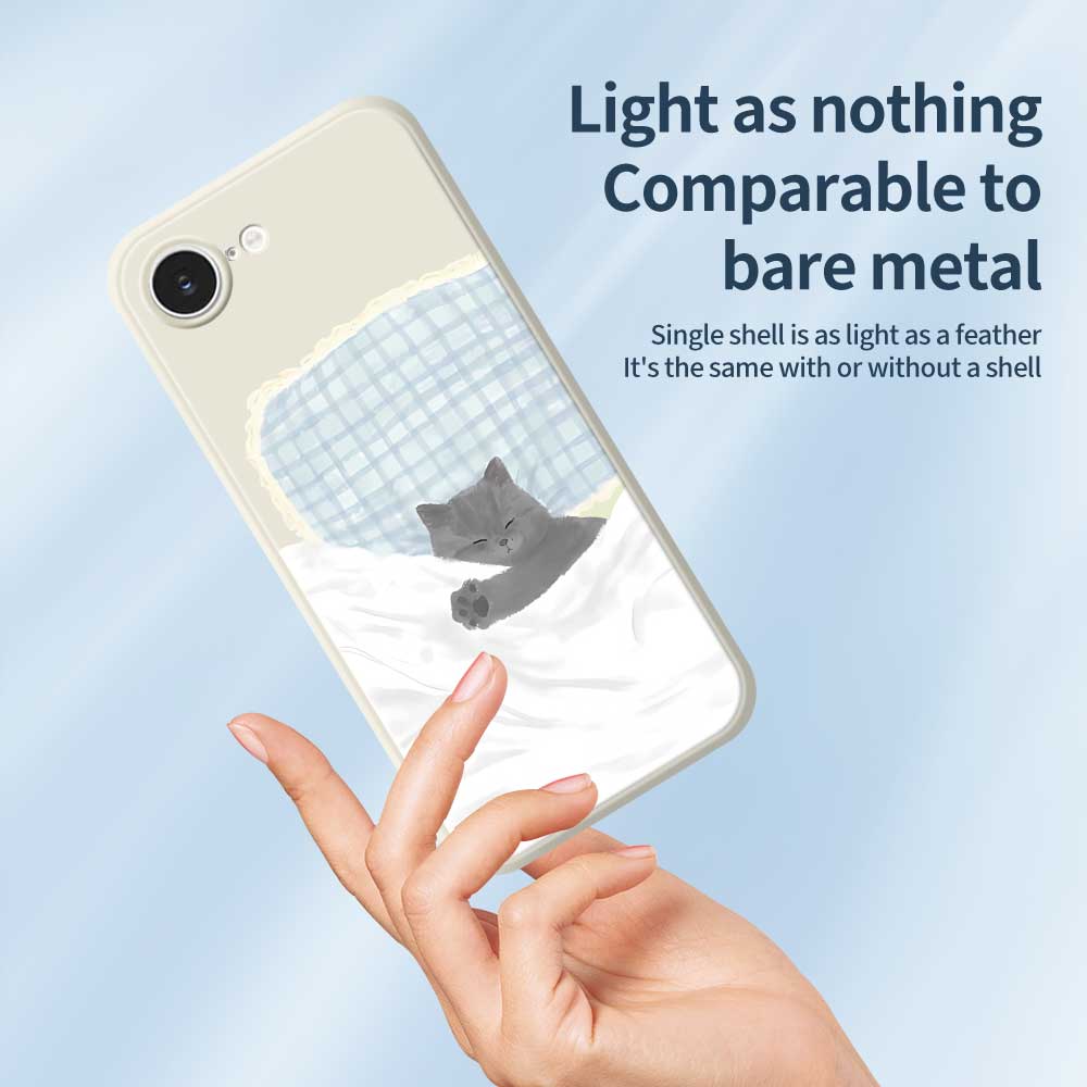 For iPhone 16e Case Cute Sleeping Cat Pattern Printing Straight Edge TPU Phone Back Cover