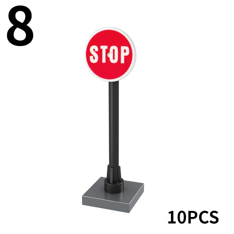 10 Stück Verkehrsschild Licht Lampe Block Ziegel Stadt Straßenansicht Zubehör Wegweiser Barriere Geschwindigkeitsbegrenzer Warnung Kinderspielzeug