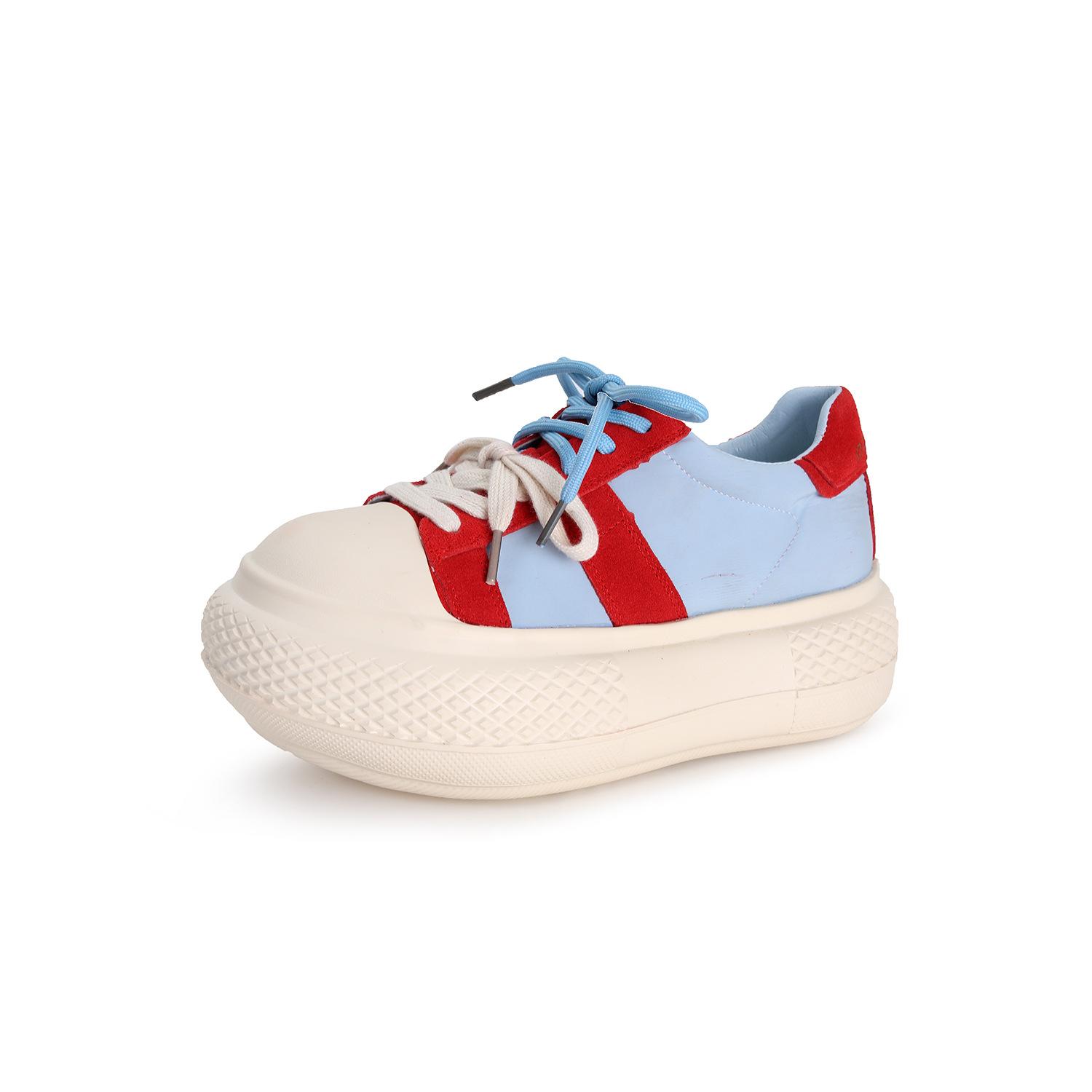 

Gu Yun Korean version of genuine leather big head shell head ugly cute bread shoes color matching board shoes casual shoes canvas shoes women s shoes 40 червоний