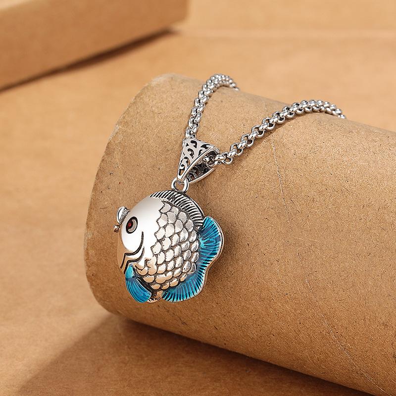 Personalized, Fashionable and Simple Pendant, The Other Side Flower Retro and Old Craftsmanship, Exquisite Little Fat Fish, Cute Matching Accessories