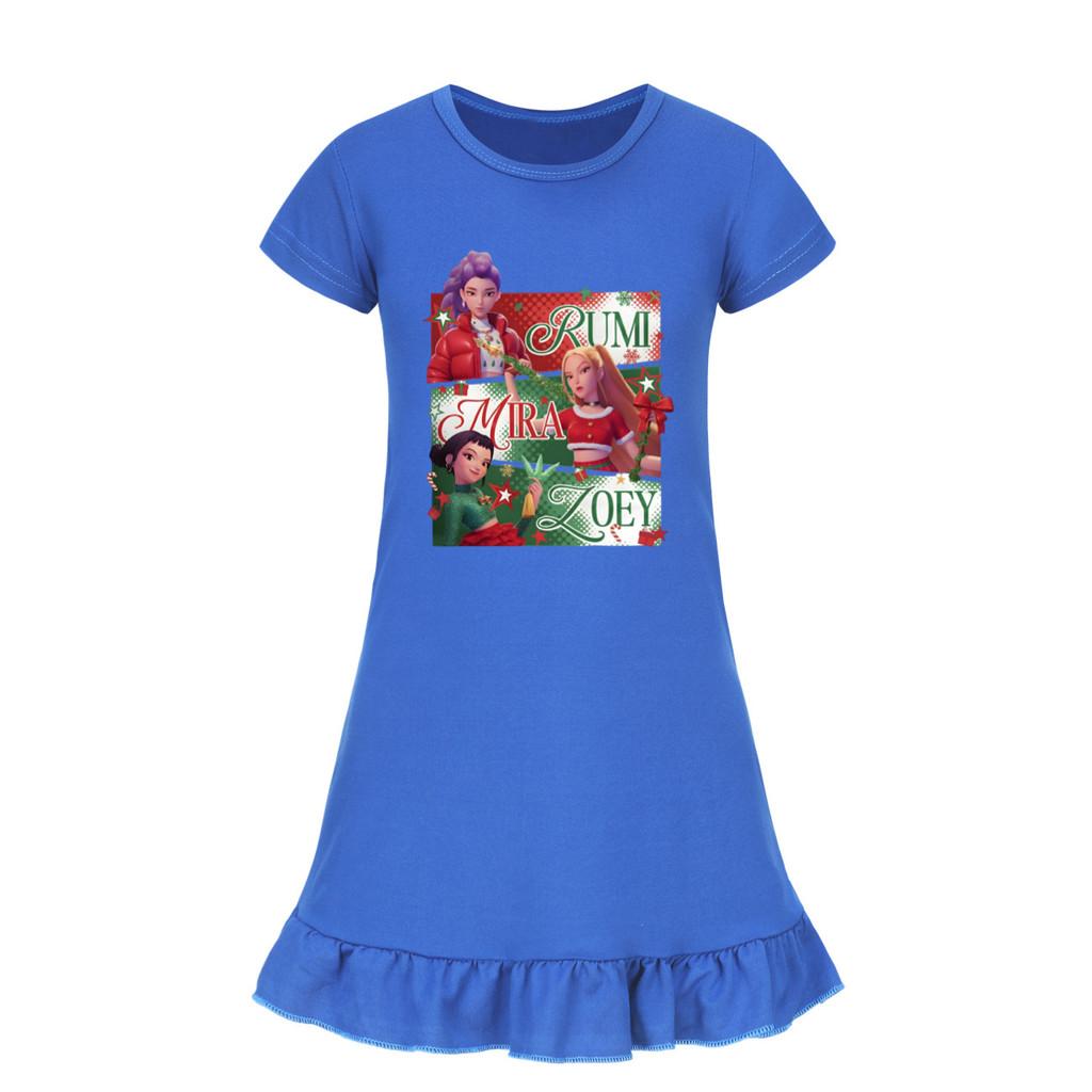 5167 Kids Girls Christmas New Year Mira Zoey Rumi Printed Ruffle Short Sleeves Casual Dress
