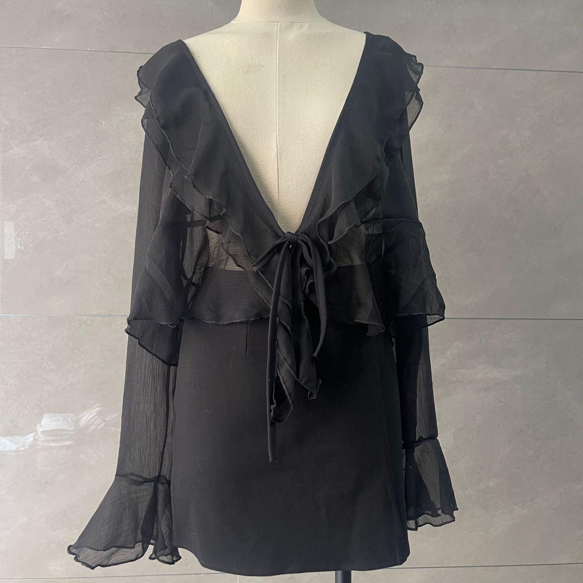 

Французская блузка с V-образным вырезом и оборками из шифона - Женский летний кардиган для защиты от солнца S (suggested for ~95 lbs)