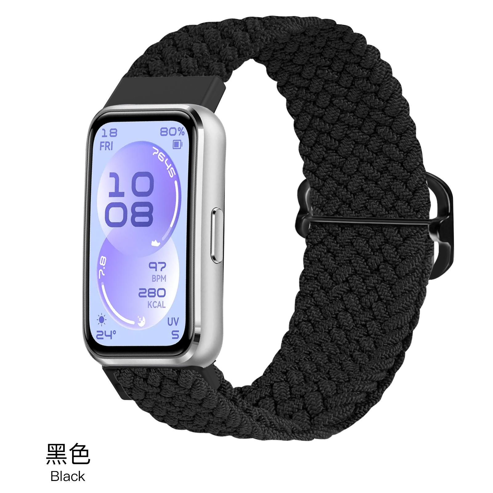 

Ремешок для Huawei Band 7 8 9 10 11 Pro Аксессуары Регулируемый Плетеный solo loop Эластичный браслет на запястье Correa Huawei Band 11 band for huawei band 10 чёрный