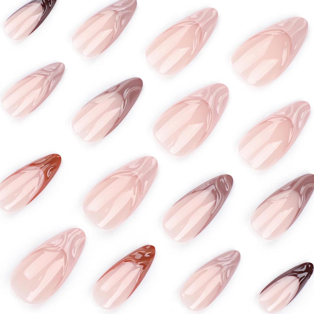 Maillard Brown 3D Almond Wearable False Nails - European & American Hot-Selling Nail Art Tips