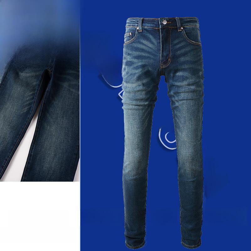 Men's Retro Slim-Fit Pleated Elastic Jeans