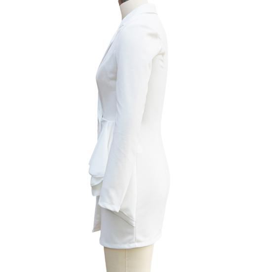 Vestido Blazer Feminino Gola V Manga Longa Bodycon Vestido de Trabalho Um Botão Babado Tubinho Formal para Escritório