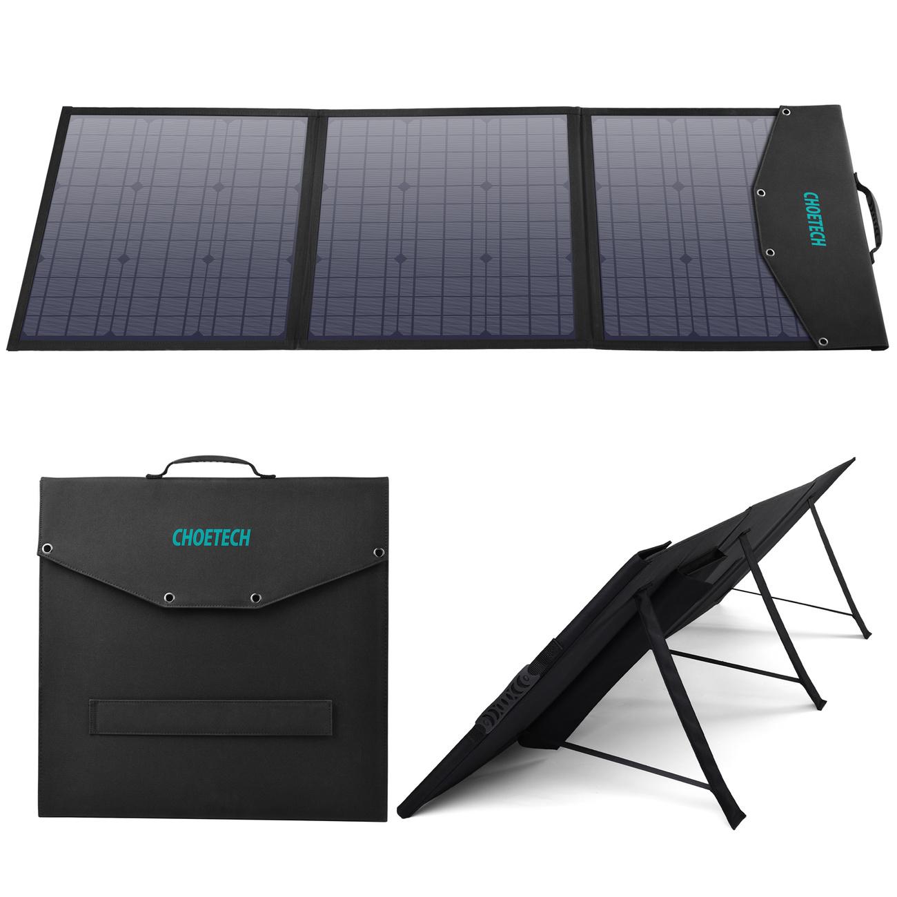 Cargador solar plegable Choetech SC008 de 120 W CC/USB-C/2x USB-A, color negro