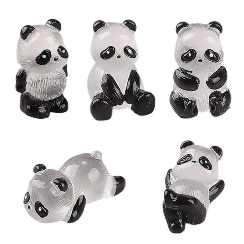5Pcs 3D Mini Glowing In Dark Panda Toy Diy Handmade Resin Luminous Figurines Home Ornaments Panda Decorate Micro Landscape