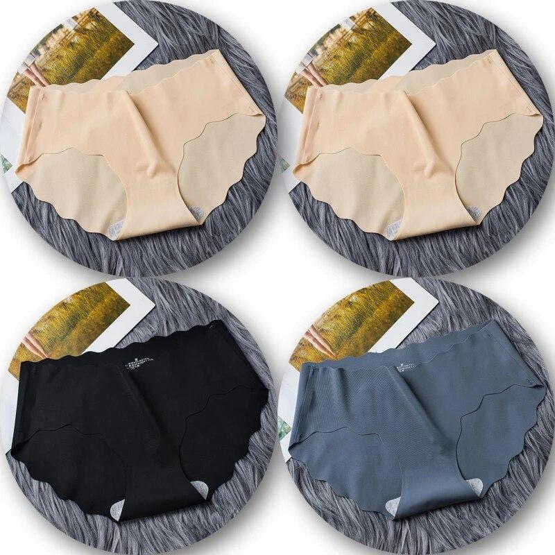 4Pcs/Set Seamless Underwear Silk Women's Panties 3XL Tangas Lady Ruffle Underpants 4 Pieces Girls Briefs Panty Sexy Lingerie 4PC