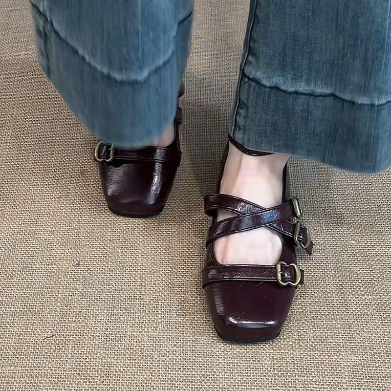 

Дизайнерские женские туфли-лодочки с квадратным носком и неглубоким вырезом в стиле французского ретро, летняя модная модель с перекрестным ремешком и пряжкой, туфли Мэри Джейн 40 бордовый