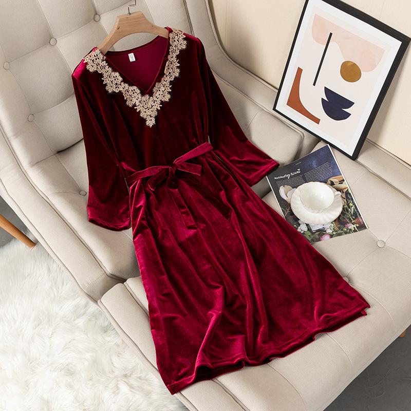 Velvet Pajamas Women's Pajamas V-neck Nightgown Velvet Pajamas Pajamas New Underwear Home Clothes