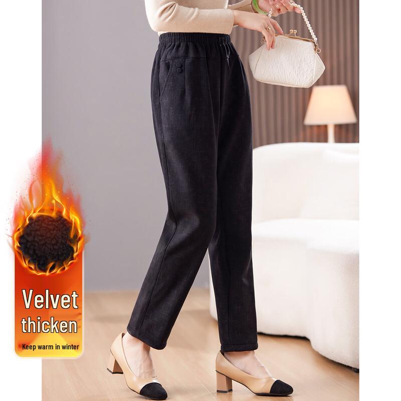 Women s Plus Velvet Warm Elastic Waist Pants 3XL