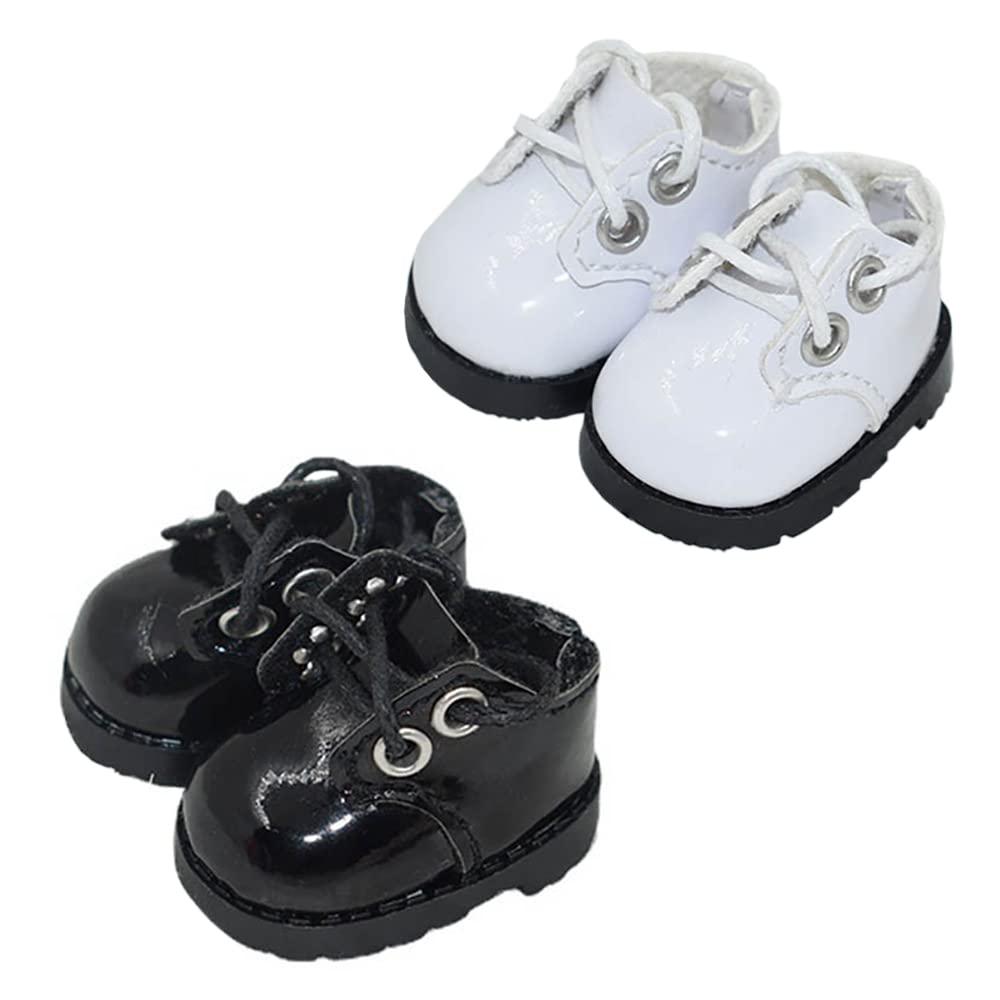 niannyyhouse 10cm Plush Leather Shoes, Cotton Doll Shoes, Shoe Length: Approx. 3.8cm, Dress-Up (Black + White)