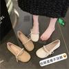 With Beanie Shoes Bridesmaid Shoes Spring and Summer Mary Jane Shoes Women's Shallow Mouth Soft Sole Pearl Premium Skirt