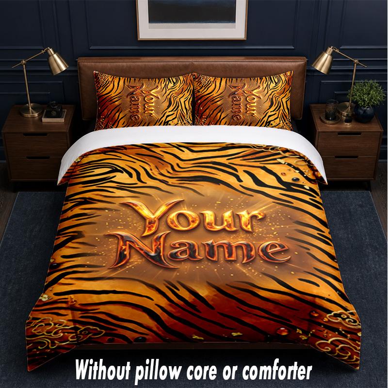 Lion Tiger Theme Custom Text Or Name 3Pcs Bedding Set,1 Flat Sheet & 2 Pillowcases Personalized Home Bedding