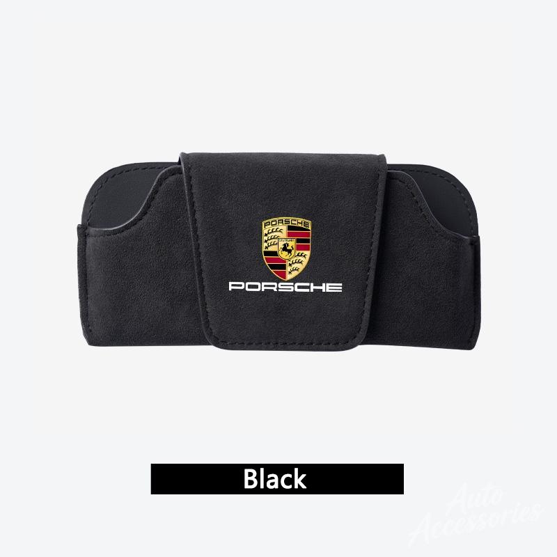 Suede Car Glasses Box Sun Visor Glasses Case Storage For Porsche Cayenne Panamera Macan 911 718 Taycan Boxster Cayman 918 Pajun