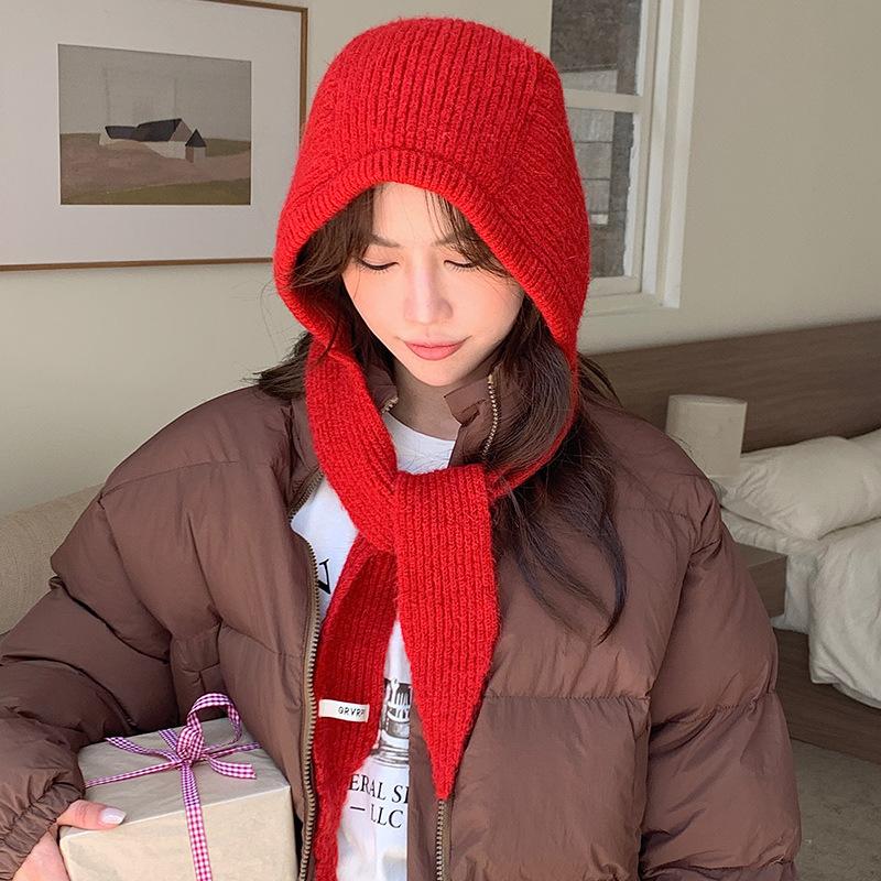Women's Winter Warm Ear Protection Woolen Hat Scarf Knitted Pullover Hat