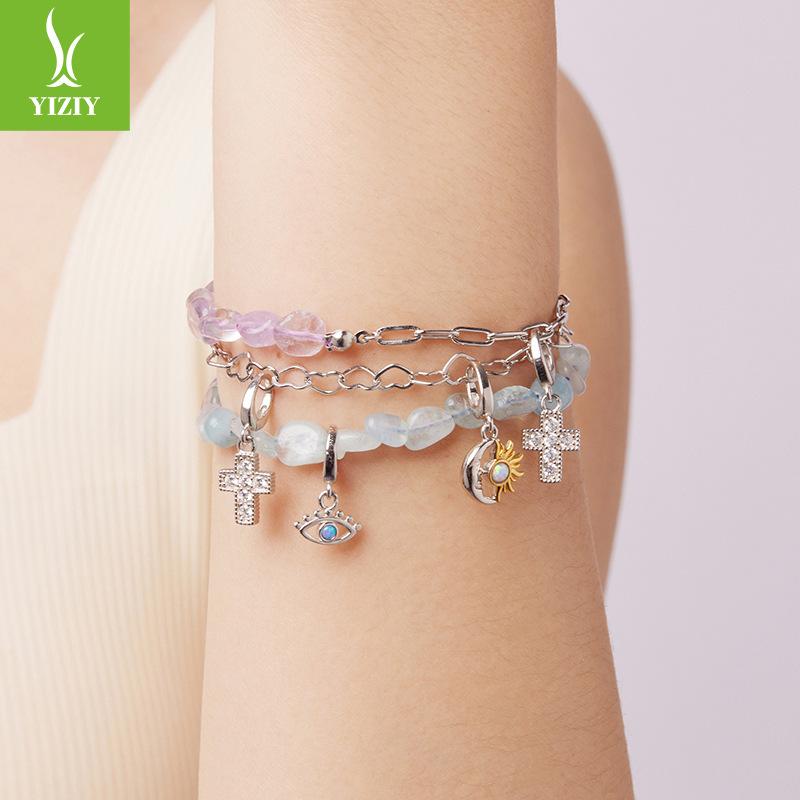 Blue Crystal Bracelet Women'S Niche S925 Sterling Silver Lucky Energy Bracelet Hand Jewelry