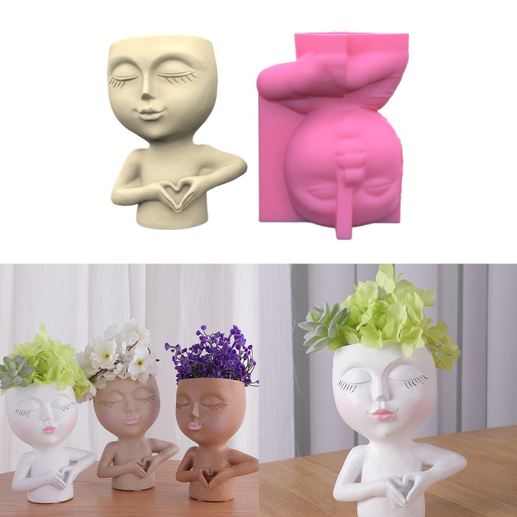 Love Girl Gypsum Flower Pot Silicone Resin Mold Epoxy Resin Casting Mold Succulent Vase Cement Mold Candle Holder Mold