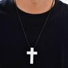 Big Cross Pendant Necklaces for Men, Stainless Steel Cross Pendant with Black Matte Wax Rope,Long Necklace
