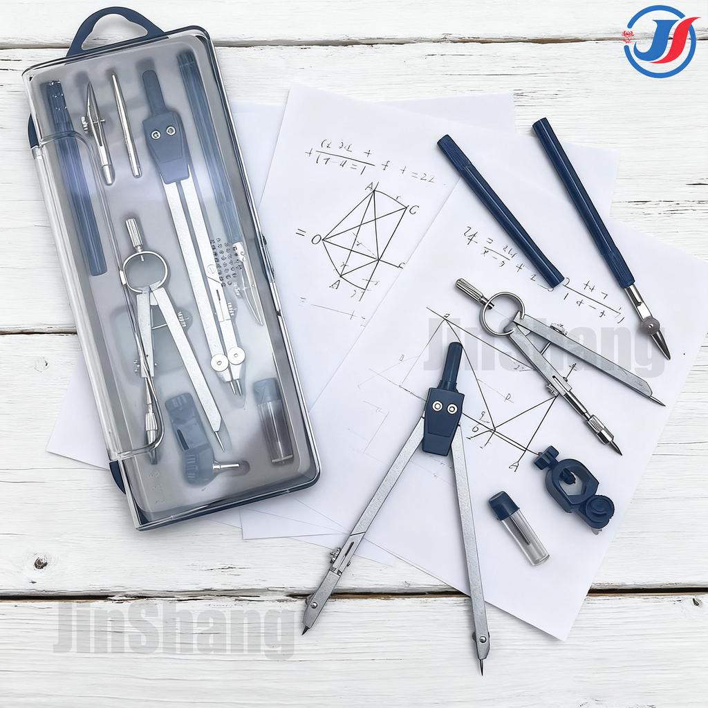 Professionelles Geometrieset Metallzirkel, 8-teilig, Geometrie-Präzisionswerkzeugset mit zerbrochener Aufbewahrungsbox, Zeichenwerkzeuge und Zeichnen