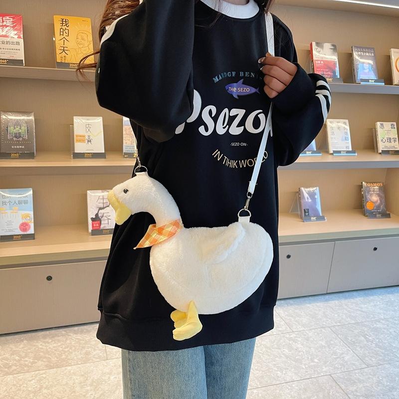 Portable Zipper Big Goose Plush Bag Solid Color Large Capacity Cute Duck Crossbody Bag Fluffy Doll Shoulder Bags Girls