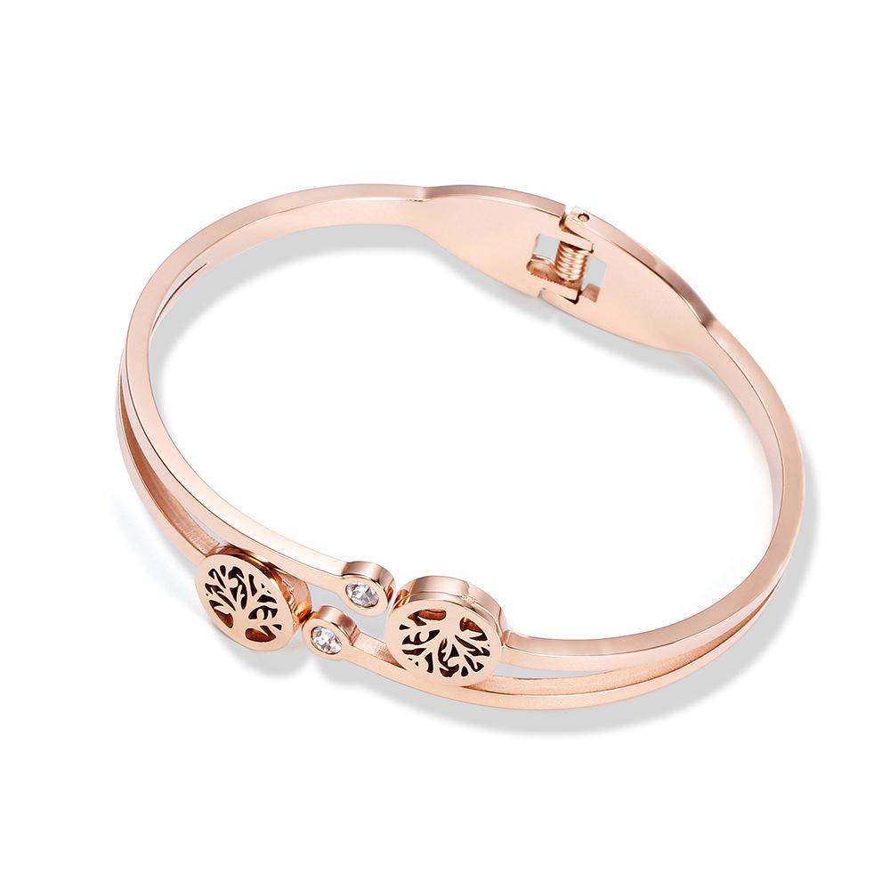 Armband aus 304 Titanstahl, offenes Damen-Armband aus Roségold mit Glücksbaum-Diamant
