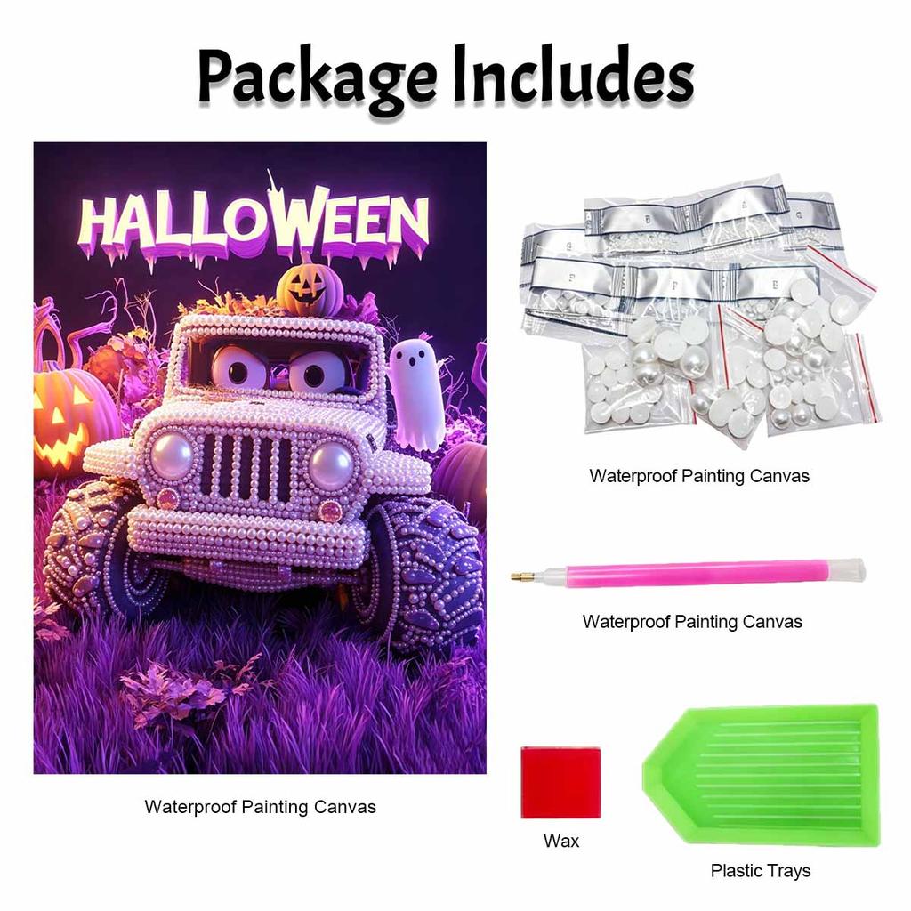 Halloween car pearl painting handmade diy art white pearl home decoration painting
