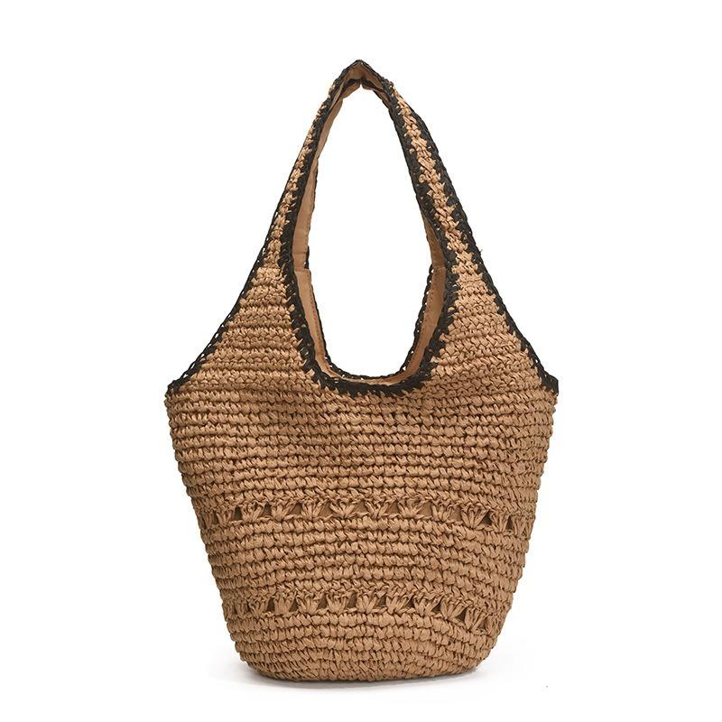 

One-shoulder straw bag, new hand-woven bag, large-capacity tote bag, women s seaside beach portable beach bag Welt zipper кофейный
