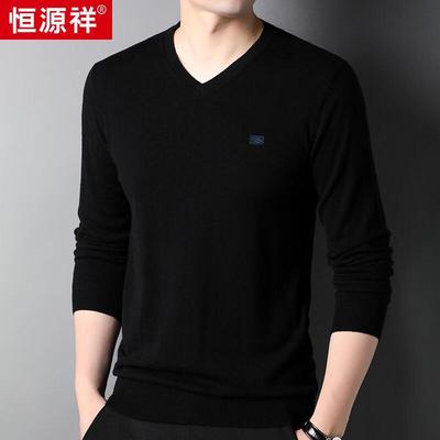 Hengyuanxiang Men's 100% Pure Wool V-Neck Thin Knit Sweater