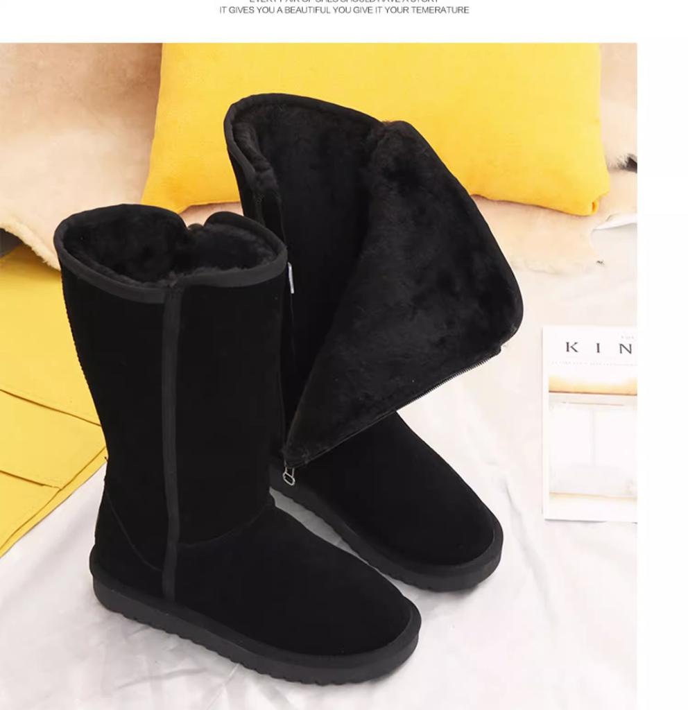 Winter Long Tube Large-sized Side Zipper Women's Snow Boots High Top Velvet Warm Round Toe Thick Soled Cotton Shoes Botas Mujer